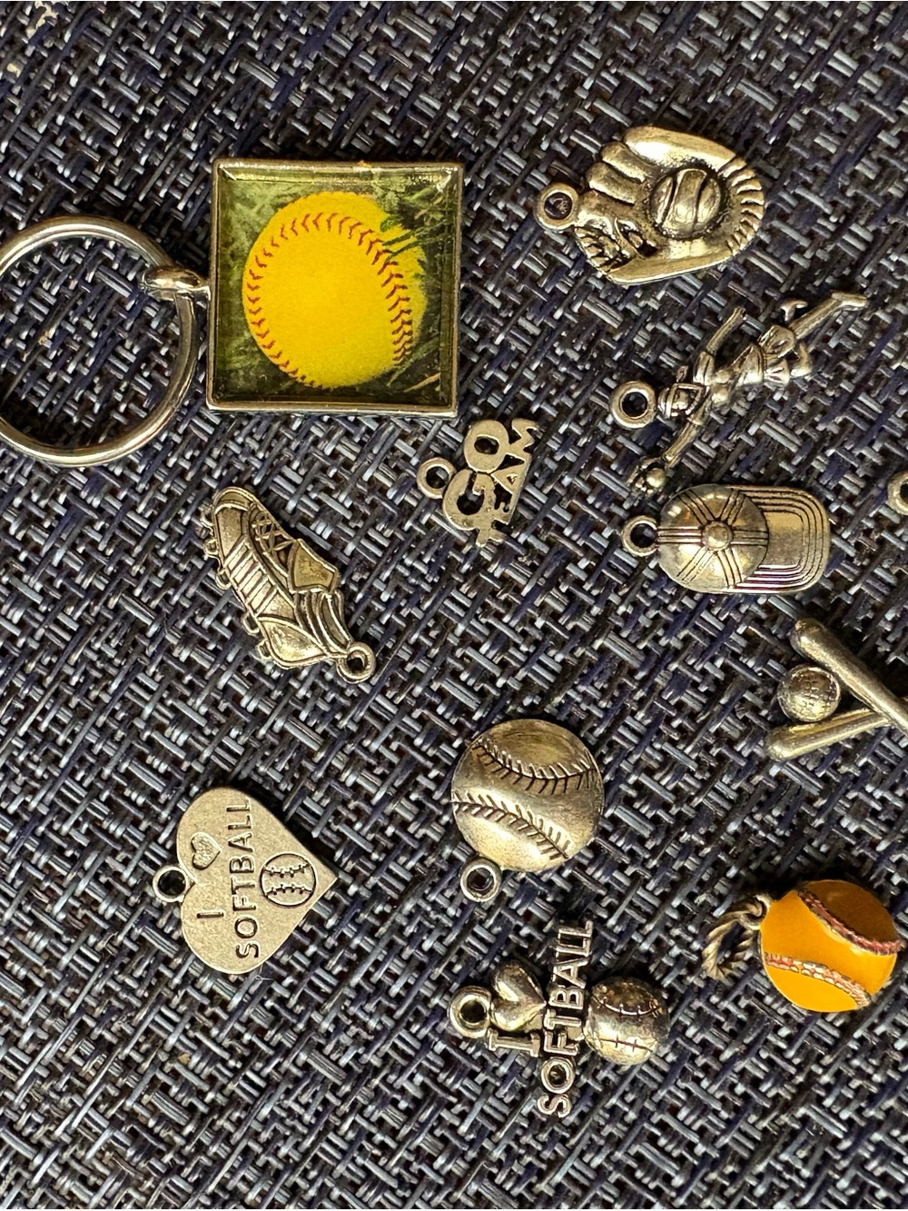 Softball Charm Keychain with Yellow Softball Accent